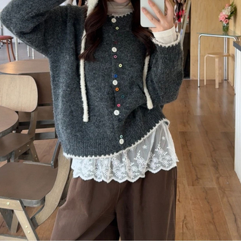 Кардиган, тънък силует, кръгло деколте, дълги ръкави, плетена материя, полиестер смес 50-70%