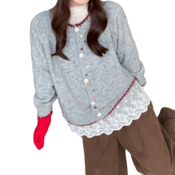 Кардиган, тънък силует, кръгло деколте, дълги ръкави, плетена материя, полиестер смес 50-70%