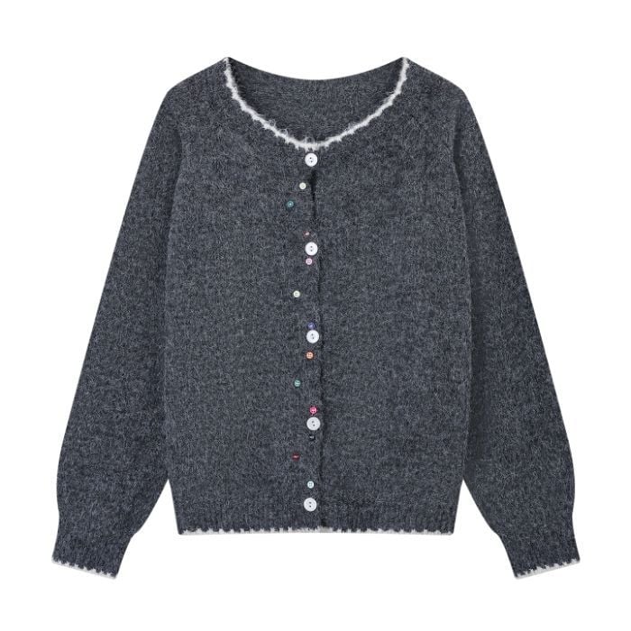 Кардиган, тънък силует, кръгло деколте, дълги ръкави, плетена материя, полиестер смес 50-70%