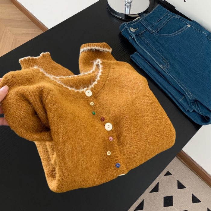 Кардиган, тънък силует, кръгло деколте, дълги ръкави, плетена материя, полиестер смес 50-70%