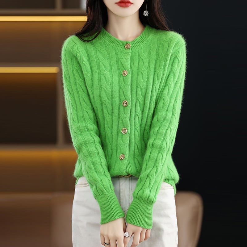 Дамски Mink кардиган, кръгло деколте, жакардова плетка, дълги ръкави, свободна кройка