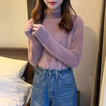 Пуловер със полувисока яка, Ice Silk плат, редовна дебелина, без ръкави, кратък есенно-зимен топ