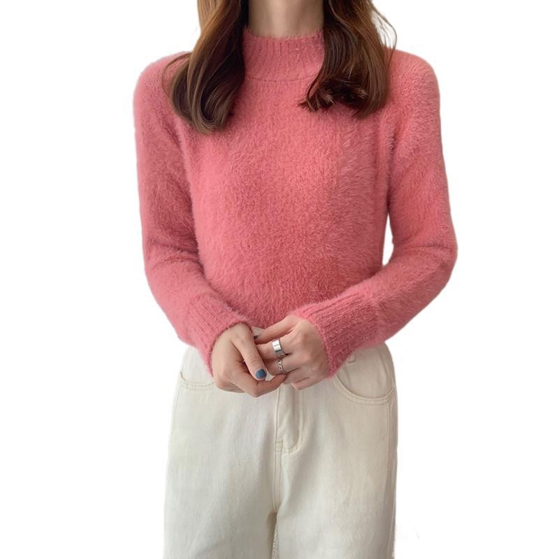 Пуловер със полувисока яка, Ice Silk плат, редовна дебелина, без ръкави, кратък есенно-зимен топ