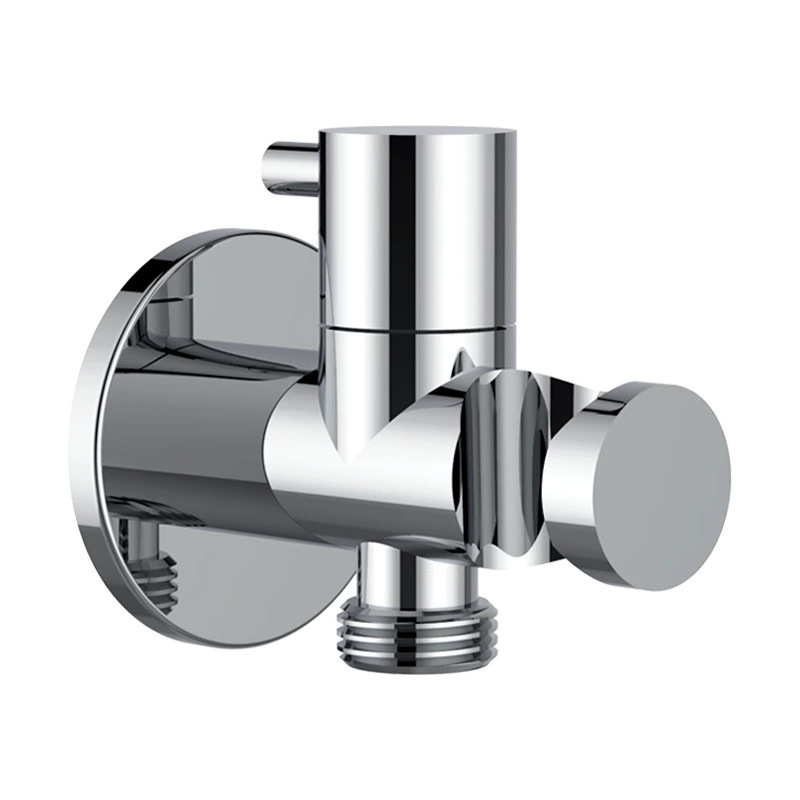 Mini meďný uhlový ventil so vstavaným držiakom do steny, 1 vstup a 2 výstupy, integrovaný nosič a nezávislý spínač