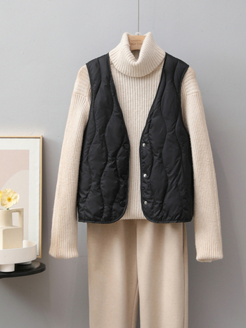 Γυναικείο γιλέκο με down, Χειμώνας 2025, V-λαιμός, στενή γραμμή, πλήρωση από λευκό πάπιας down 86-90%