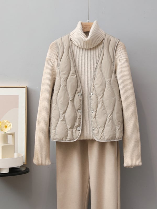 Γυναικείο γιλέκο με down, Χειμώνας 2025, V-λαιμός, στενή γραμμή, πλήρωση από λευκό πάπιας down 86-90%