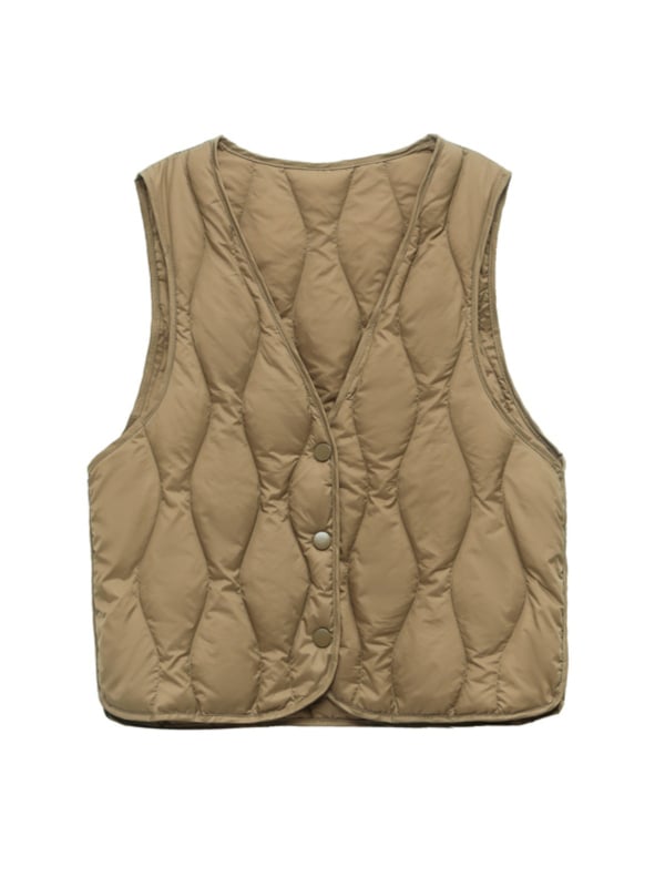 Γυναικείο γιλέκο με down, Χειμώνας 2025, V-λαιμός, στενή γραμμή, πλήρωση από λευκό πάπιας down 86-90%