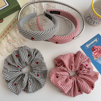 Gumica za kosu u korejskom stilu s kariranim uzorkom, ručno izrađena od tkanine, elastična, dodatak za punđu