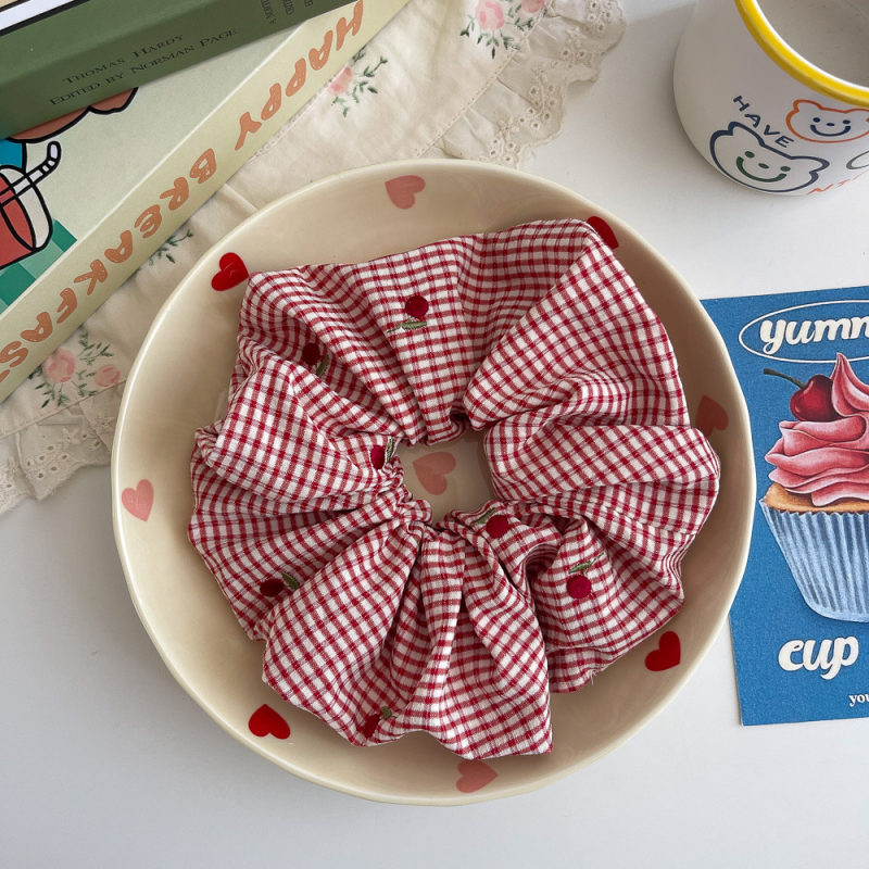 Gumica za kosu u korejskom stilu s kariranim uzorkom, ručno izrađena od tkanine, elastična, dodatak za punđu