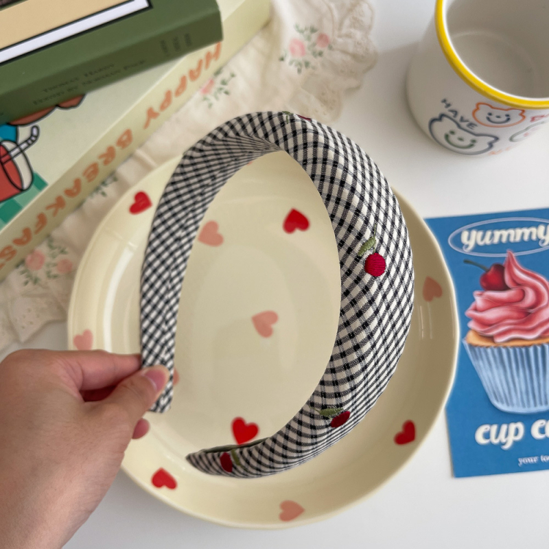 Gumica za kosu u korejskom stilu s kariranim uzorkom, ručno izrađena od tkanine, elastična, dodatak za punđu