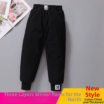 Lányoknak készült fleece-bevonatú vastag pamutnadrág, háromréteg quiltelt melegséggel, mindennapi kültéri téli viselet
