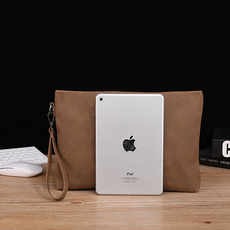 Posetă pentru bărbați din piele PU – rezistentă la uzură, model monocrom, căptușeală din poliester, design orizontal dreptunghiular