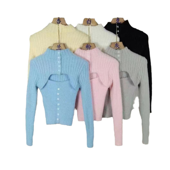 Пуловер от имитационна норка, полувисока яка, 3D шарка, средна дебелина, къс модел