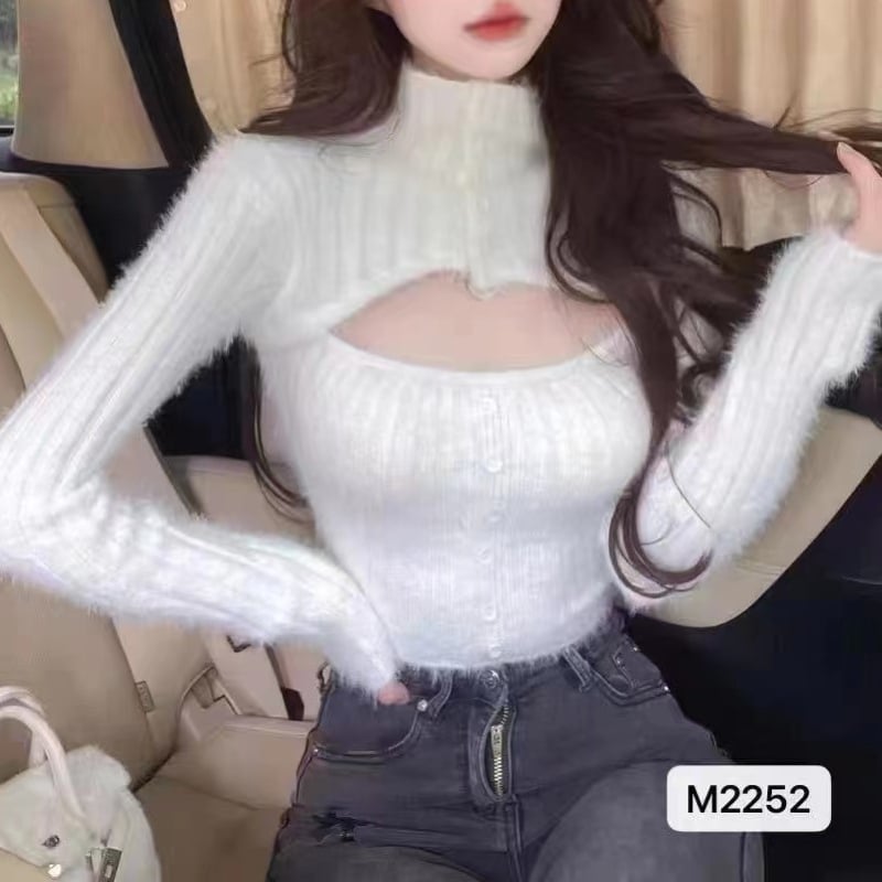 Пуловер от имитационна норка, полувисока яка, 3D шарка, средна дебелина, къс модел