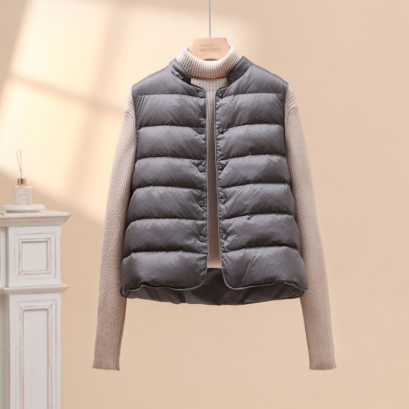 Prsluk od pačjih pera, okrugli ovratnik, chenille tkanina s elastanom, punjenje ispod 50 g