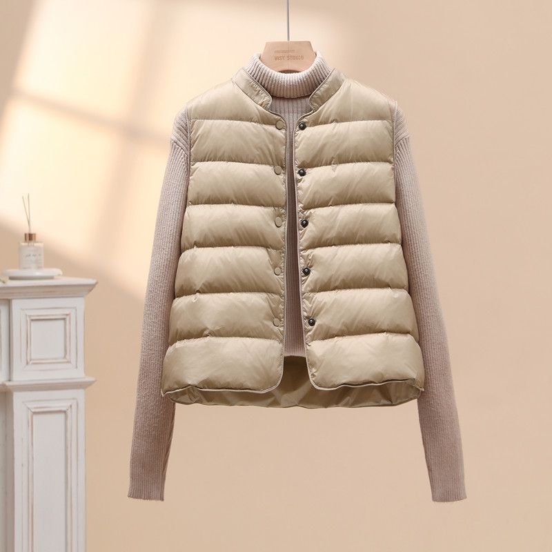 Prsluk od pačjih pera, okrugli ovratnik, chenille tkanina s elastanom, punjenje ispod 50 g