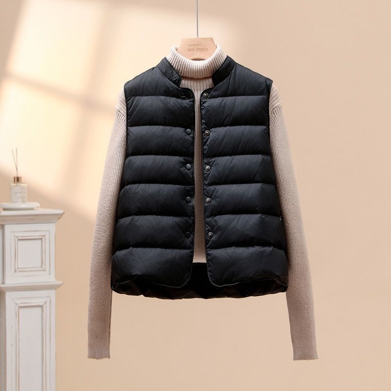 Prsluk od pačjih pera, okrugli ovratnik, chenille tkanina s elastanom, punjenje ispod 50 g