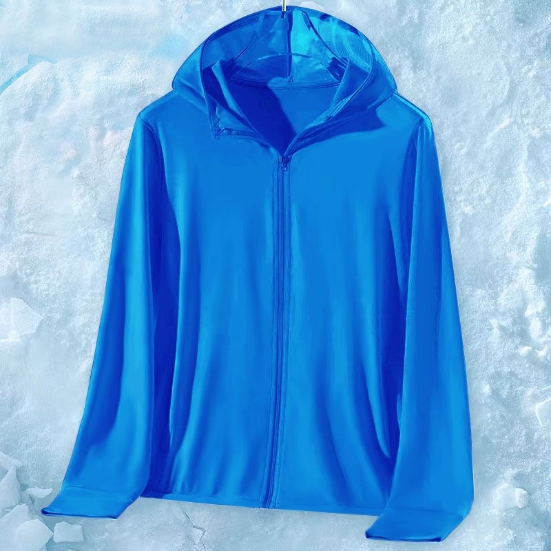 Muška Ice Silk mrežasta UV zaštita jakna, brzo se suši, lagana tkanina, kapuljača, zatvarač, širok kroj, ljeto