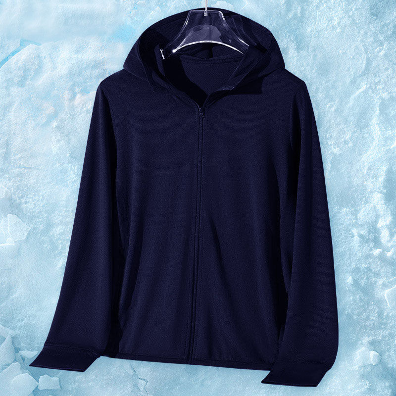 Muška Ice Silk mrežasta UV zaštita jakna, brzo se suši, lagana tkanina, kapuljača, zatvarač, širok kroj, ljeto