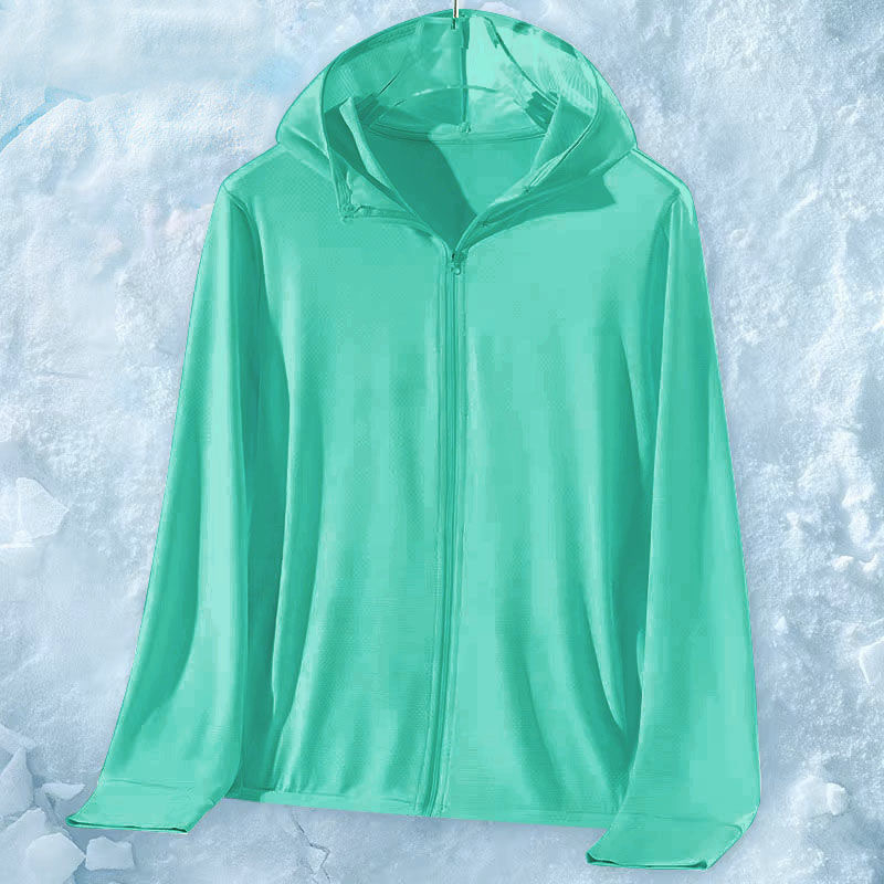 Muška Ice Silk mrežasta UV zaštita jakna, brzo se suši, lagana tkanina, kapuljača, zatvarač, širok kroj, ljeto