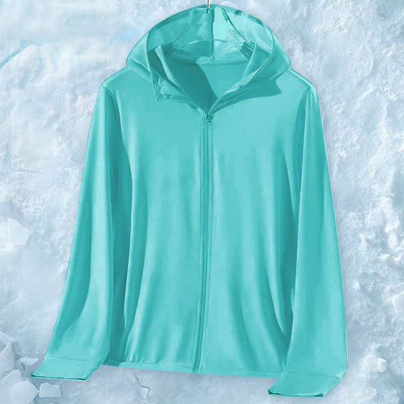 Muška Ice Silk mrežasta UV zaštita jakna, brzo se suši, lagana tkanina, kapuljača, zatvarač, širok kroj, ljeto