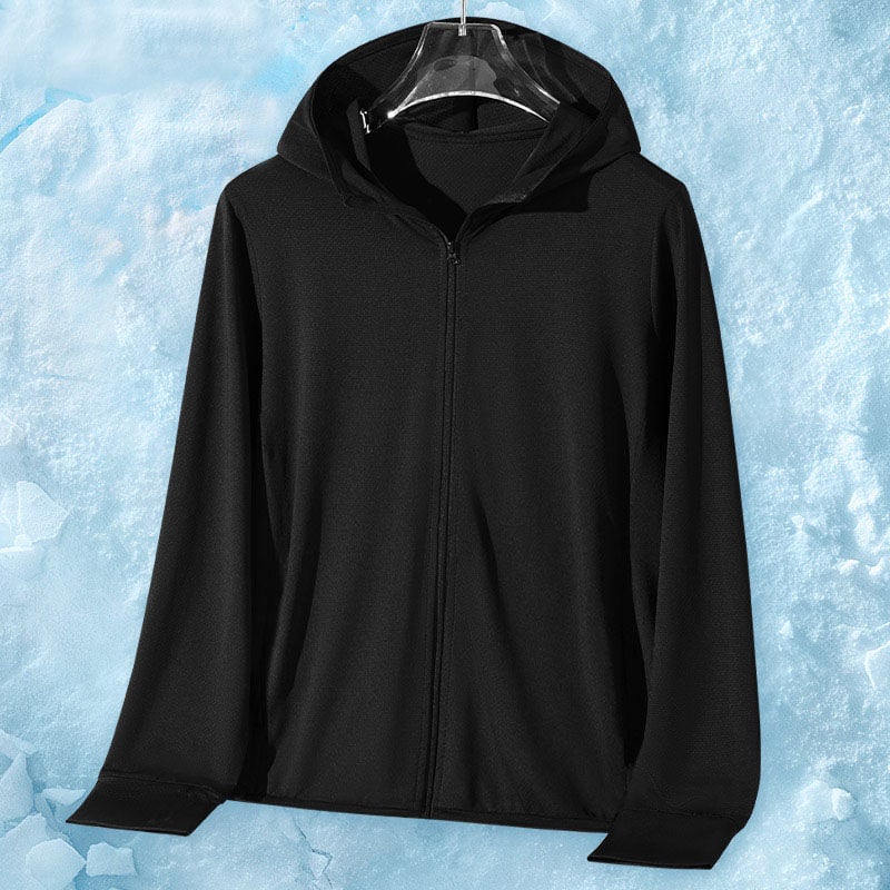 Muška Ice Silk mrežasta UV zaštita jakna, brzo se suši, lagana tkanina, kapuljača, zatvarač, širok kroj, ljeto