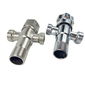 K201 trojcestný nerezový uhlový ventil | jeden vstup, dva výstupy | manuálna inštalácia | vhodné pre kuchyňu, balkón a WC