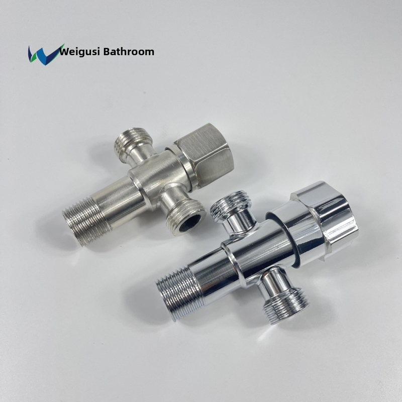 K201 trojcestný nerezový uhlový ventil | jeden vstup, dva výstupy | manuálna inštalácia | vhodné pre kuchyňu, balkón a WC