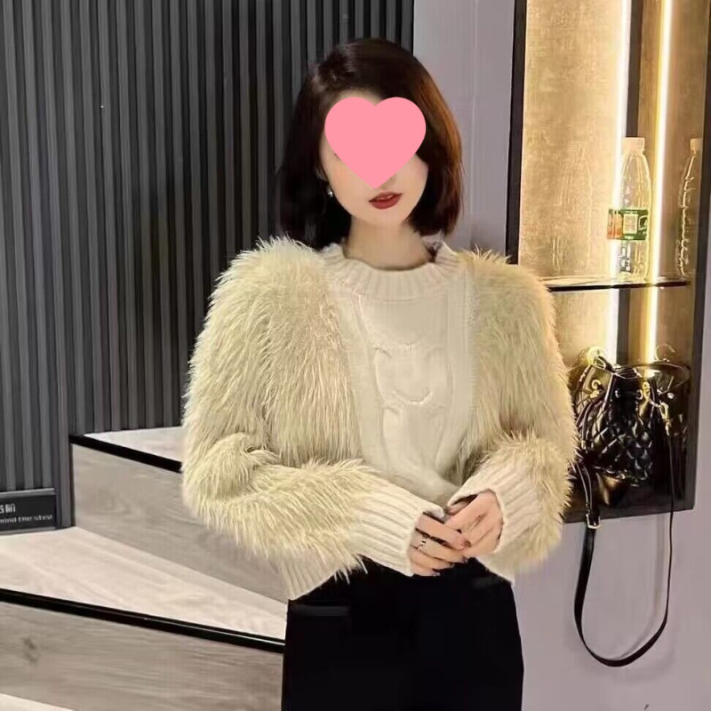 Пуловер от chenille за жени, свободен силует, кръгло деколте, средна дебелина, овча вълна