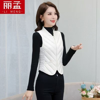 Женска пухена жилетка, Slim-Fit, без ръкави, къс модел, кръгло деколте