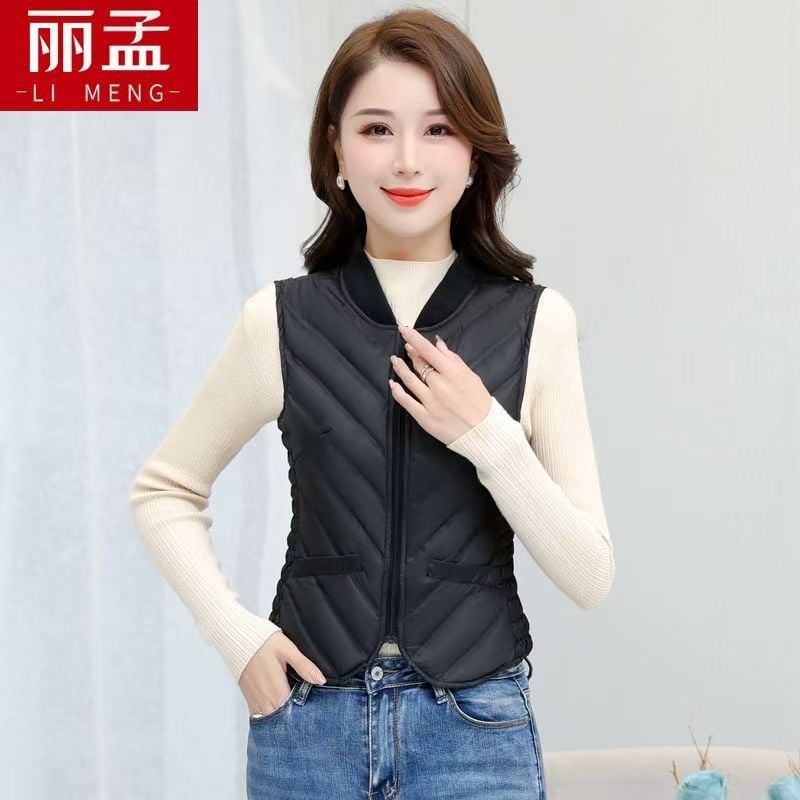 Женска пухена жилетка, Slim-Fit, без ръкави, къс модел, кръгло деколте