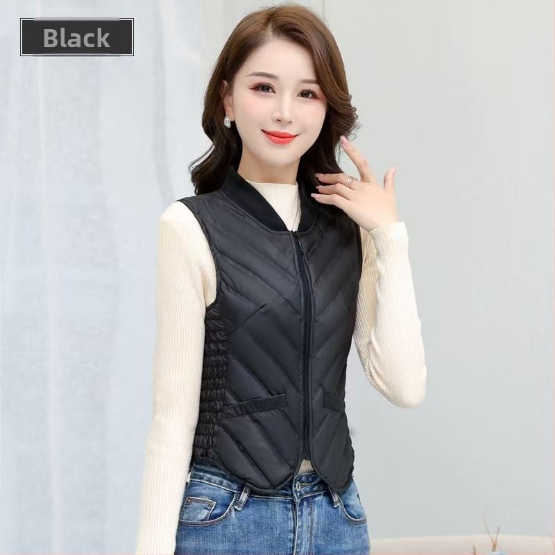 Женска пухена жилетка, Slim-Fit, без ръкави, къс модел, кръгло деколте