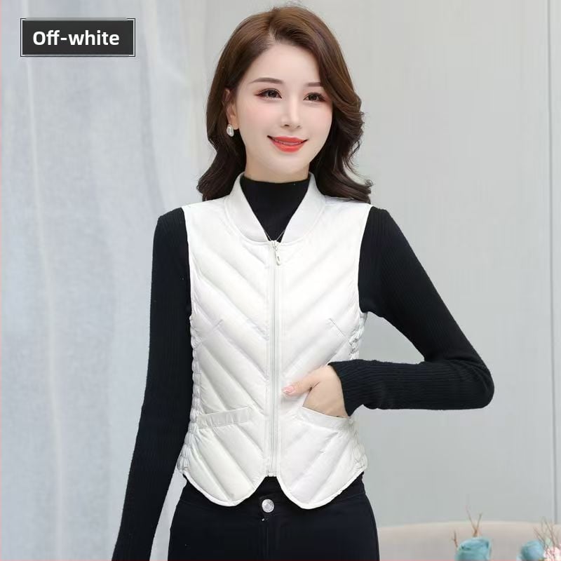 Женска пухена жилетка, Slim-Fit, без ръкави, къс модел, кръгло деколте