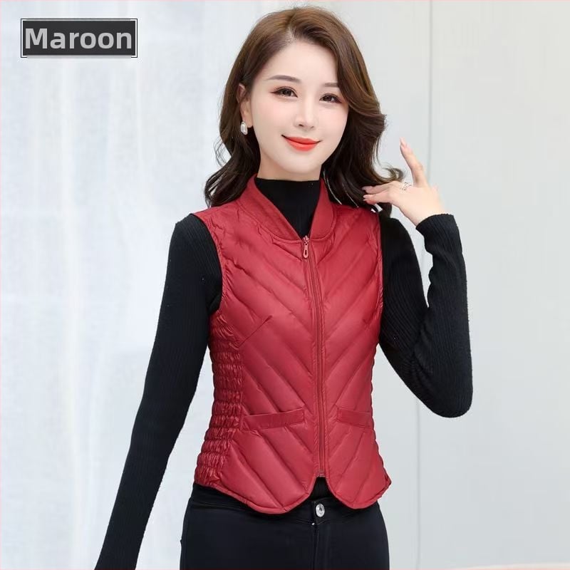 Женска пухена жилетка, Slim-Fit, без ръкави, къс модел, кръгло деколте