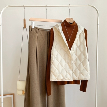 Γιλέκο με κουκούλα από πούπουλα πάπιας, ελαφρύ εξωτερικό ύφασμα νάιλον, γέμισμα από πούπουλα πάπιας, μη αποσπώμενη επένδυση