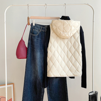 Γιλέκο με κουκούλα από πούπουλα πάπιας, ελαφρύ εξωτερικό ύφασμα νάιλον, γέμισμα από πούπουλα πάπιας, μη αποσπώμενη επένδυση