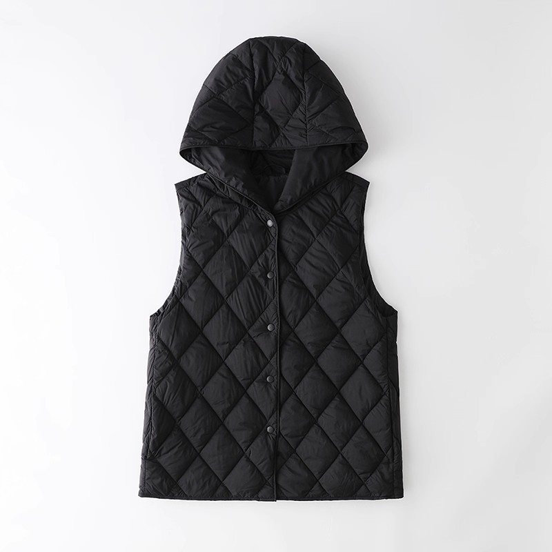 Γιλέκο με κουκούλα από πούπουλα πάπιας, ελαφρύ εξωτερικό ύφασμα νάιλον, γέμισμα από πούπουλα πάπιας, μη αποσπώμενη επένδυση