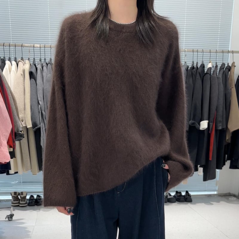 Дамски плетен кардиган от мохер с качулка, свободен силует, кръгла яка