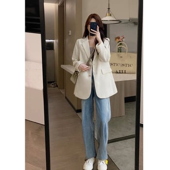 Дамски костюм с блейзер в стил „кралска сестра“, поло яка, едноредно копче, полиестер