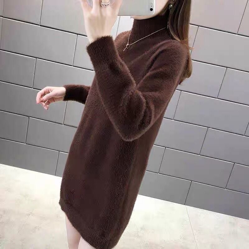 Свитер с Chenille Mink Velvet плат, половин висока яка, качулка, паднали рамене, средна дебелина