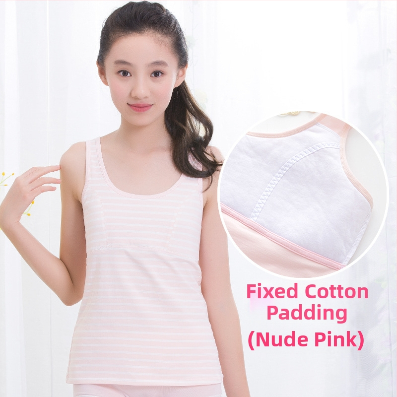 Dievčenské spodné tričko v rastovom období s pevným vankúšom na hrudi, 9–13 rokov, okrúhly výstrih, 95% bavlna, všetky ročné obdobia