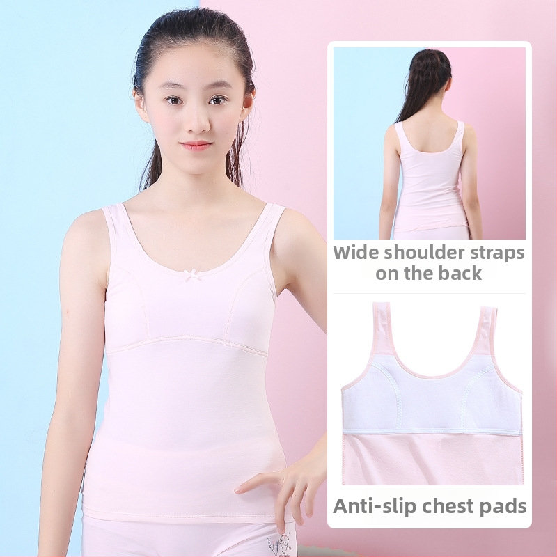 Dievčenské spodné tričko v rastovom období s pevným vankúšom na hrudi, 9–13 rokov, okrúhly výstrih, 95% bavlna, všetky ročné obdobia