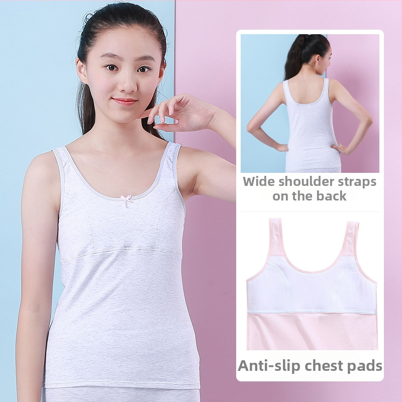 Dievčenské spodné tričko v rastovom období s pevným vankúšom na hrudi, 9–13 rokov, okrúhly výstrih, 95% bavlna, všetky ročné obdobia