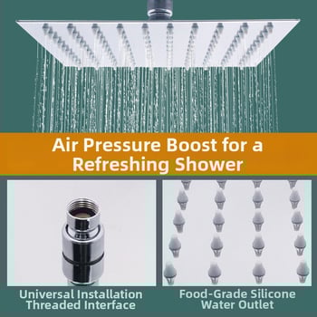 Cap de duș deasupra pătrat, din oțel inoxidabil, ultra-subțire, cu funcție ploaie și rezistență la presiune înaltă, model HL-HCFB, montaj cu plug-in, finisaj fin