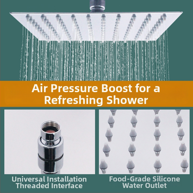 Cap de duș deasupra pătrat, din oțel inoxidabil, ultra-subțire, cu funcție ploaie și rezistență la presiune înaltă, model HL-HCFB, montaj cu plug-in, finisaj fin