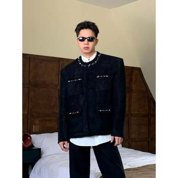 Férfi slim-fit kabát gyöngyös díszítéssel, Vinylon-Lycra anyag, ősz 2025