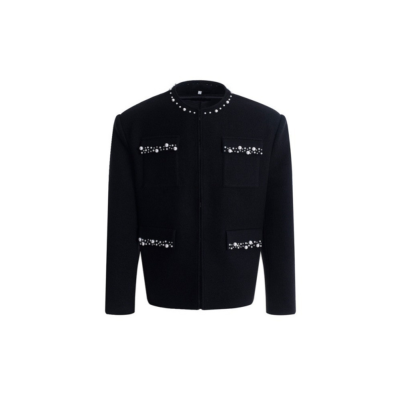 Férfi slim-fit kabát gyöngyös díszítéssel, Vinylon-Lycra anyag, ősz 2025