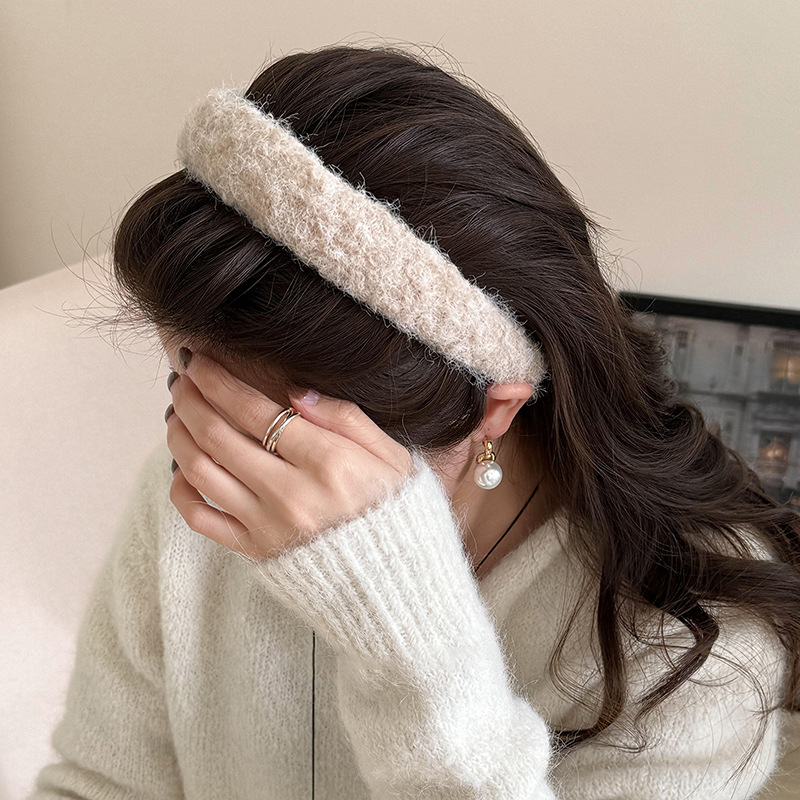 Bandă de păr din pluș, cu margine lată, lucrată manual, pentru femei, Toamnă 2025