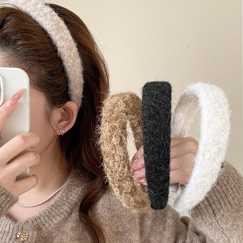 Bandă de păr din pluș, cu margine lată, lucrată manual, pentru femei, Toamnă 2025