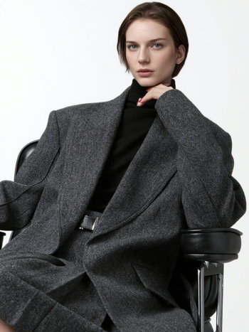 Дамски вълнен костюм, модел с райета/каре, двойно закопчаване, яка в стил костюм, есен 2025